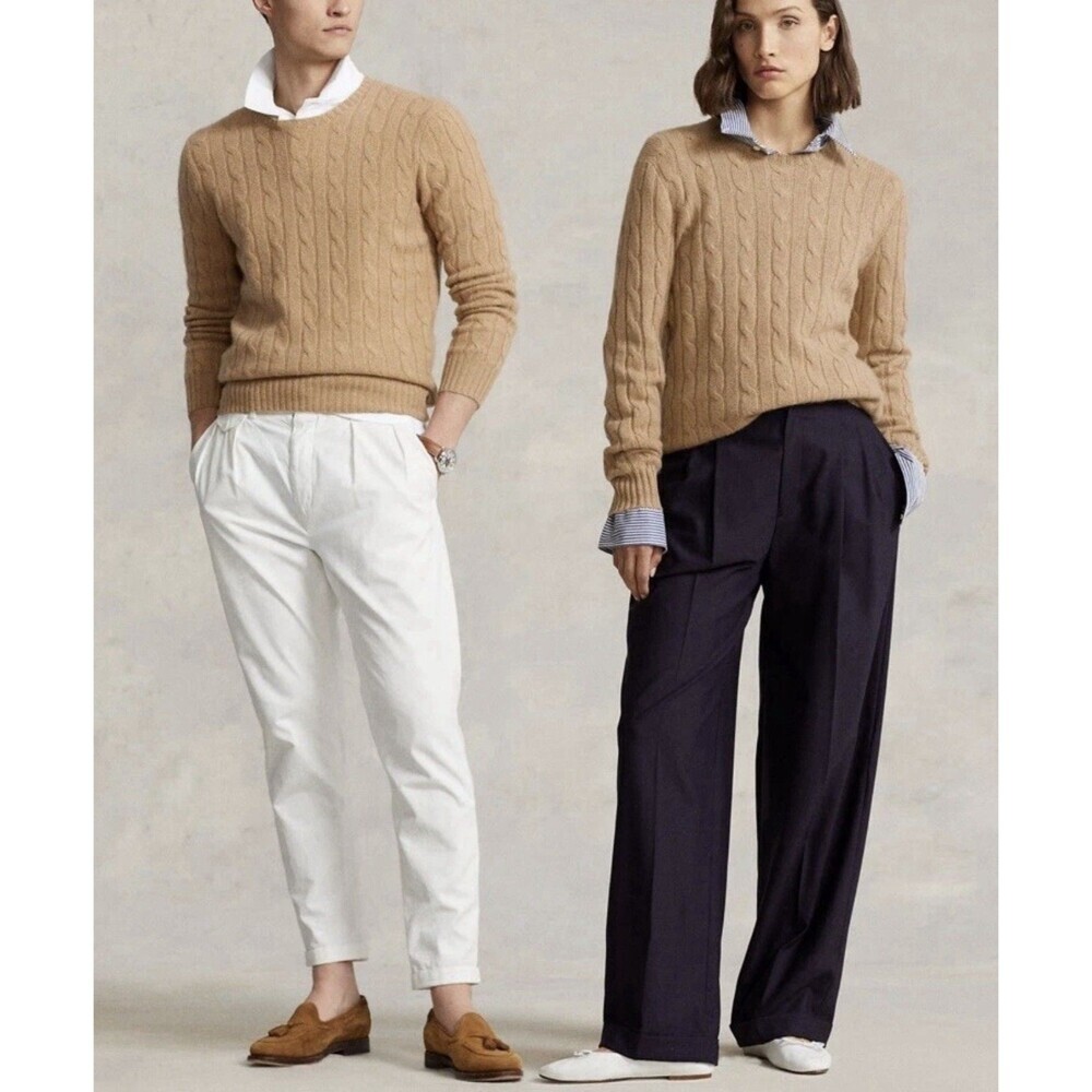 Polo Ralph Lauren Men’s The Iconic Cable Knit Cashmere Sweater Brown Size M NWT - Picture 3 of 11